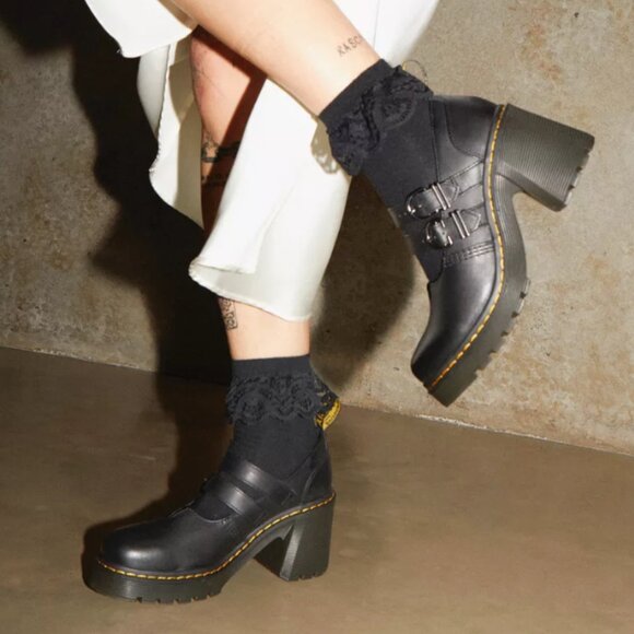 COPY - Dr. Martens EVIEE SENDAL LEATHER HEELED SHOES - Picture 1 of 12